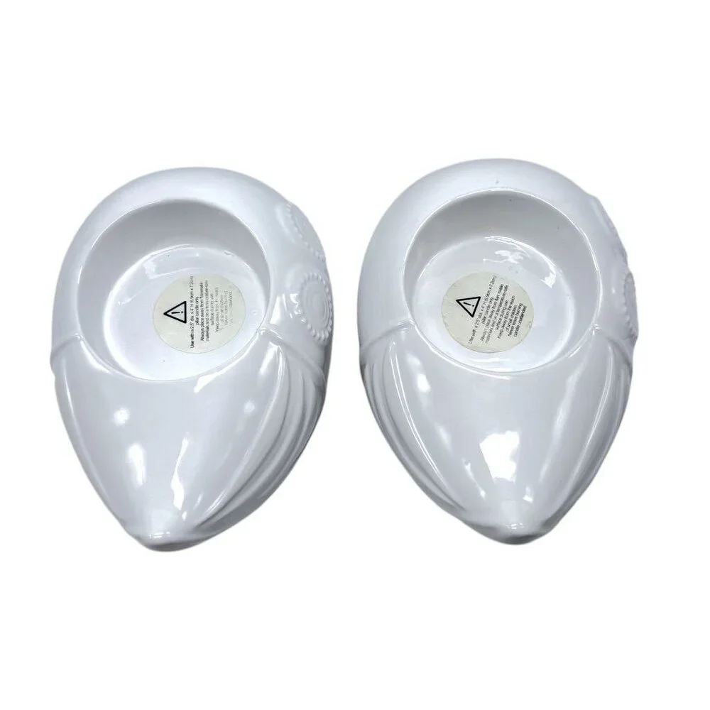 Jonathan Adler Pair Of White Ceramic Owl Tea-light Holders